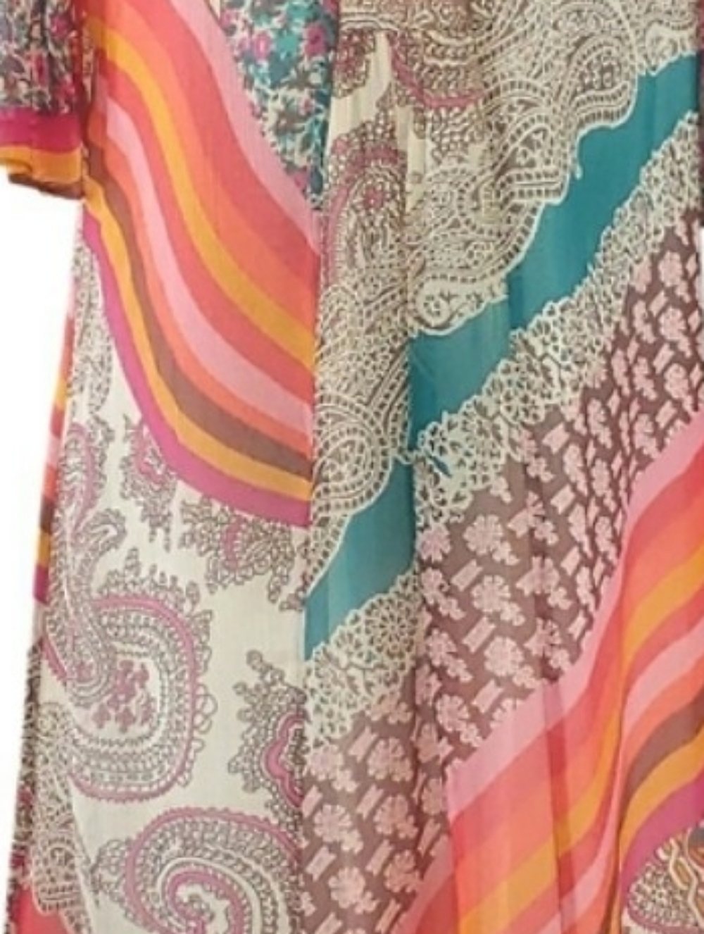 Vintage Y2K Silk Patchwork Cottage Dopamine Paisley Artisy Floral Rainbow Dress - Picture 6 of 8